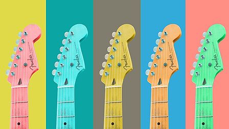 Afbeelding van gekleurde gitaren
